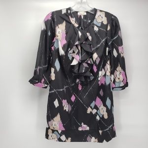 Silence + Noise Blouse /Tunic Abstract 5 Button Ruffled Top Size Small